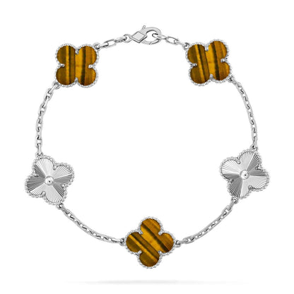 [CharmAmor] CLOVER 5 MOTIFS TIGER EYE BRACELET COLLECTION