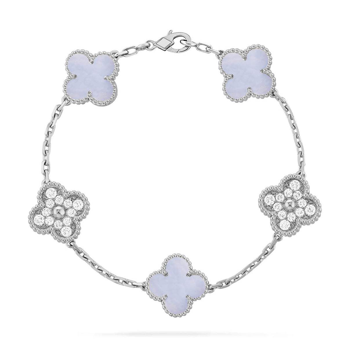 [CharmAmor] CLOVER 5 MOTIF PURPLE CHALCEDONY BRACELET COLLECTION