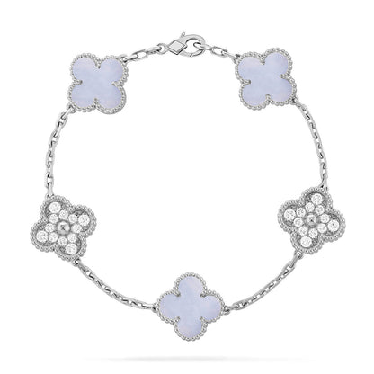 [CharmAmor] CLOVER 5 MOTIF PURPLE CHALCEDONY BRACELET COLLECTION