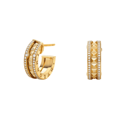 [CharmAmor]ZERO 1 ROCK GOLD EARRINGS WITH STUDDED SPIRAL AND PAVED DIAMONDS
