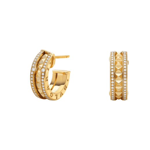 [CharmAmor]ZERO 1 ROCK GOLD EARRINGS WITH STUDDED SPIRAL AND PAVED DIAMONDS