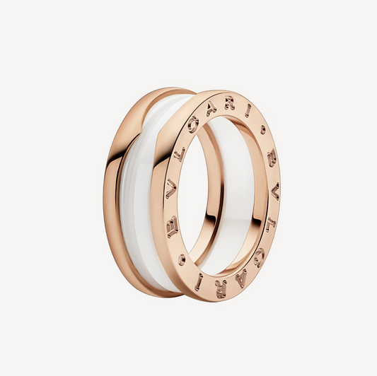 [CharmAmor]ZERO 1 TWO-BAND LOOPS AND WHITE CERAMIC SPIRAL PINK GOLD RING