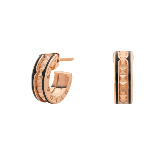[CharmAmor]ZERO 1 ROCK PINK GOLD EARRINGS WITH STUDDED SPIRAL AND BLACK CERAMIC