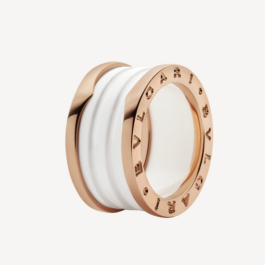 [CharmAmor]ZERO 1 FOUR-BAND LOOPS AND WHITE CERAMIC SPIRAL PINK GOLD RING