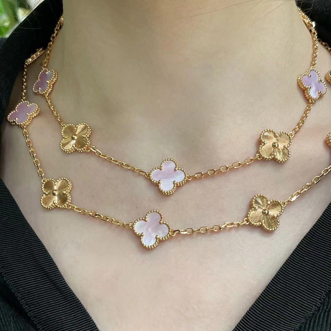 [CharmAmor]CLOVER 20 MOTIFS LASER PINK MOP NECKLACE