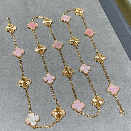 [CharmAmor]CLOVER 20 MOTIFS LASER PINK MOP NECKLACE