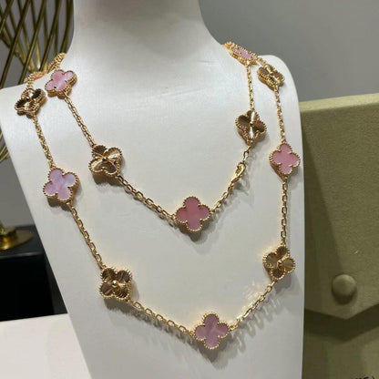 [CharmAmor]CLOVER 20 MOTIFS LASER PINK MOP NECKLACE