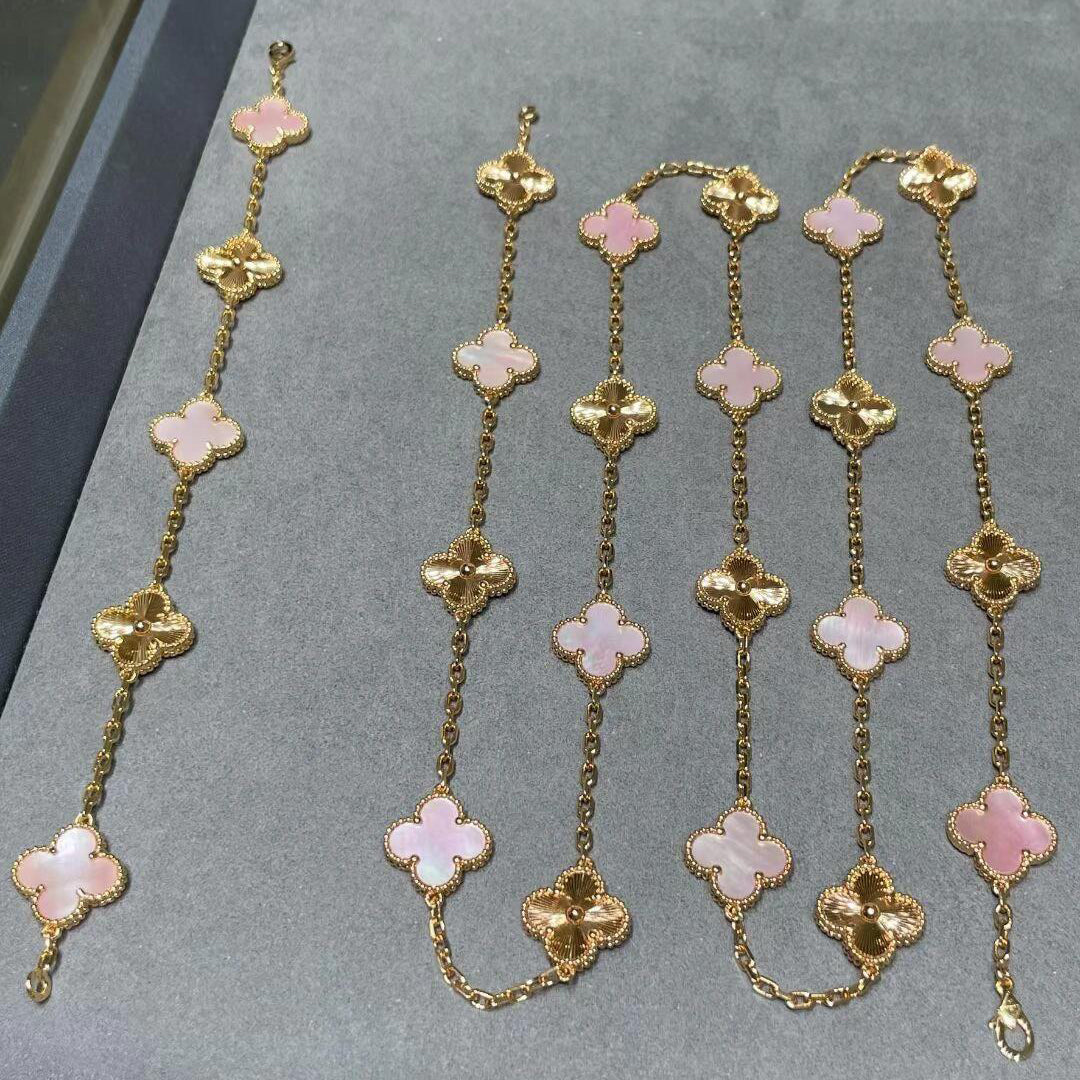 [CharmAmor]CLOVER 20 MOTIFS LASER PINK MOP NECKLACE