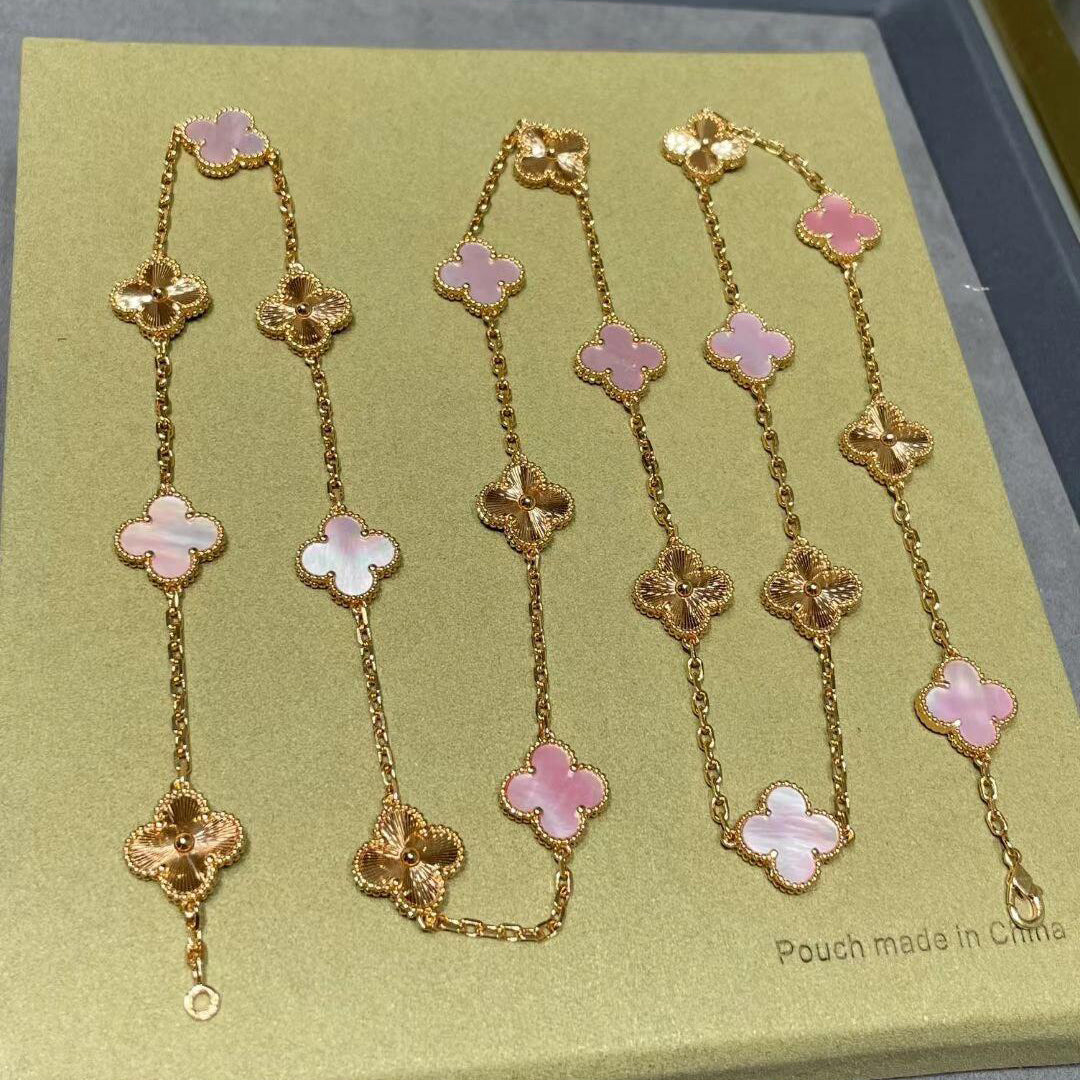 [CharmAmor]CLOVER 20 MOTIFS LASER PINK MOP NECKLACE