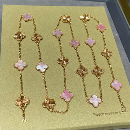 [CharmAmor]CLOVER 20 MOTIFS LASER PINK MOP NECKLACE