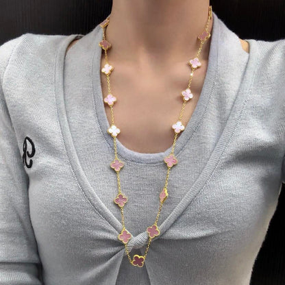 [CharmAmor]CLOVER 20 MOTIFS PINK MOP NECKLACE
