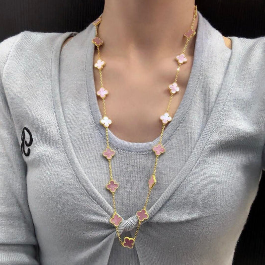 [CharmAmor]CLOVER 20 MOTIFS PINK MOP NECKLACE
