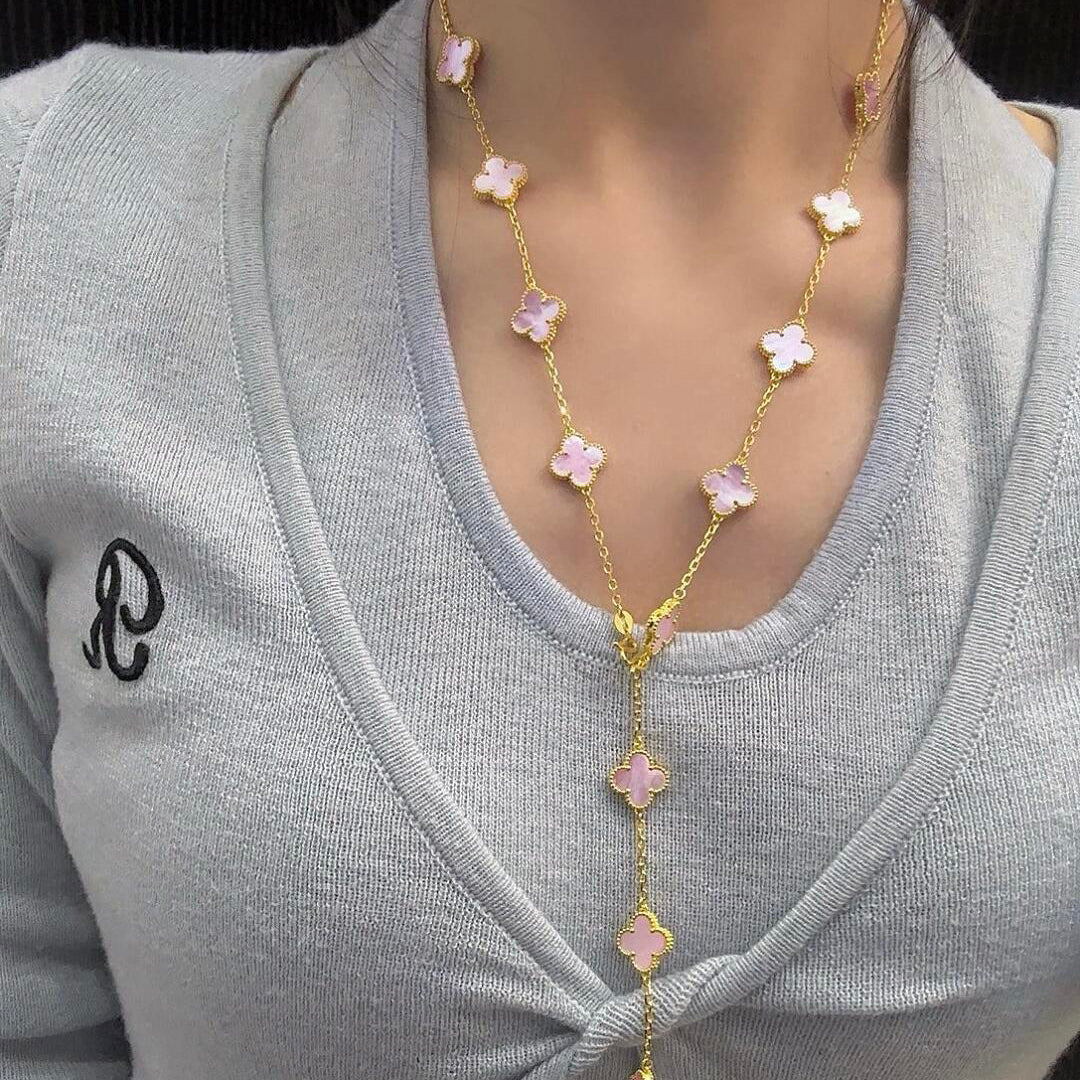 [CharmAmor]CLOVER 20 MOTIFS PINK MOP NECKLACE