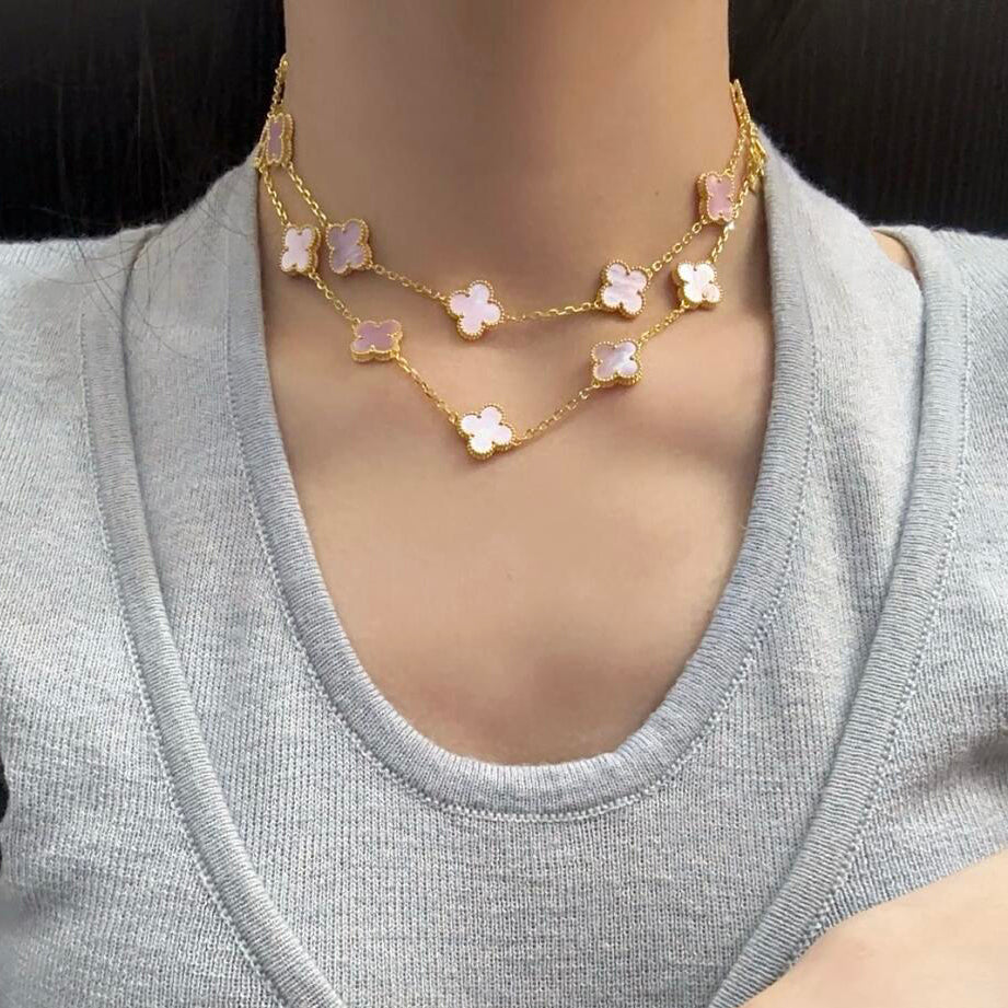 [CharmAmor]CLOVER 20 MOTIFS PINK MOP NECKLACE