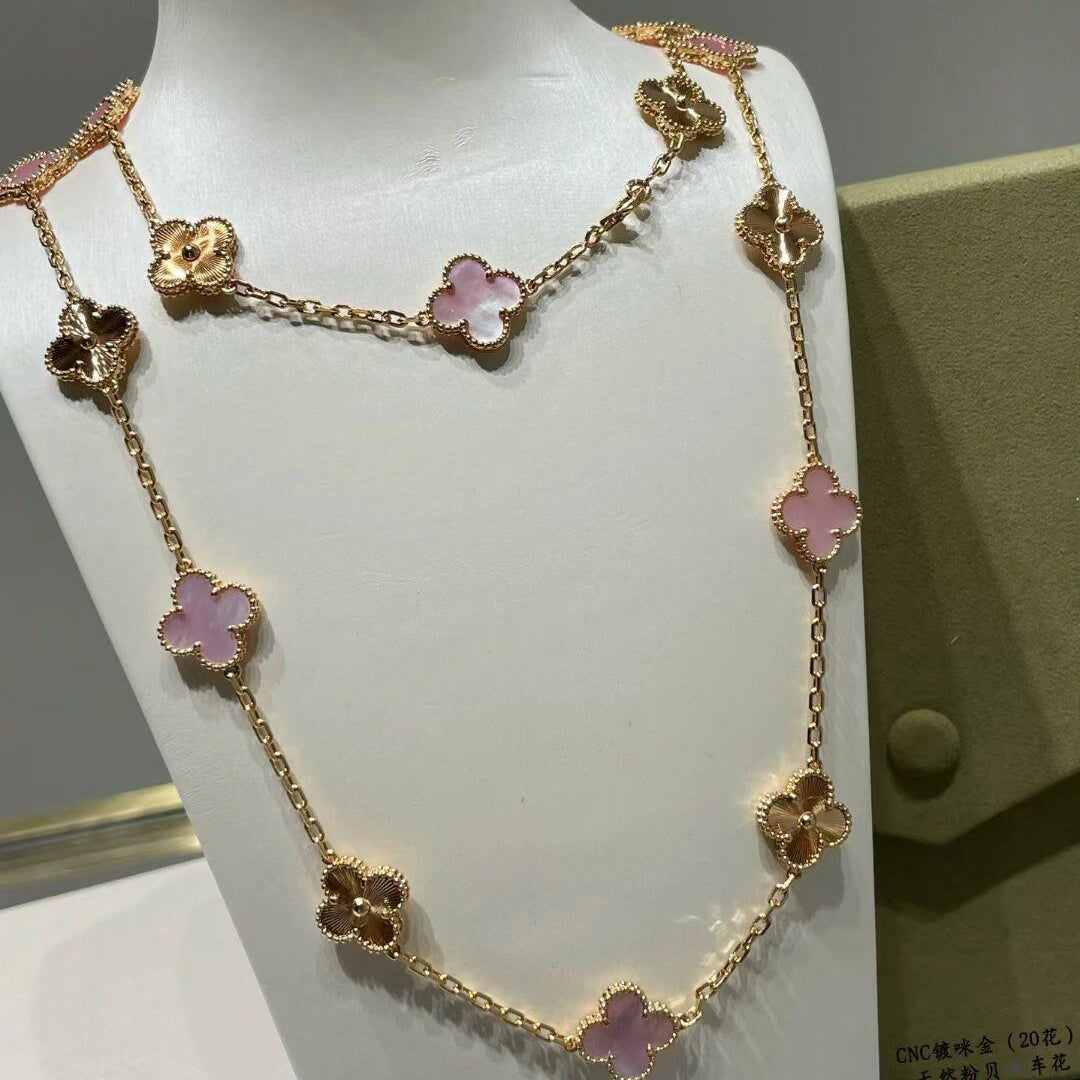 [CharmAmor]CLOVER 20 MOTIFS LASER PINK MOP NECKLACE