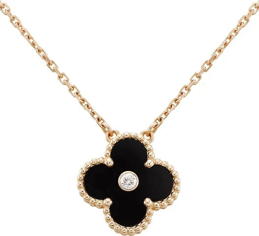 [CharmAmor]CLOVER 15MM DIAMOND ONYX NECKLACE