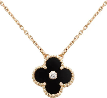 [CharmAmor]CLOVER 15MM DIAMOND ONYX NECKLACE