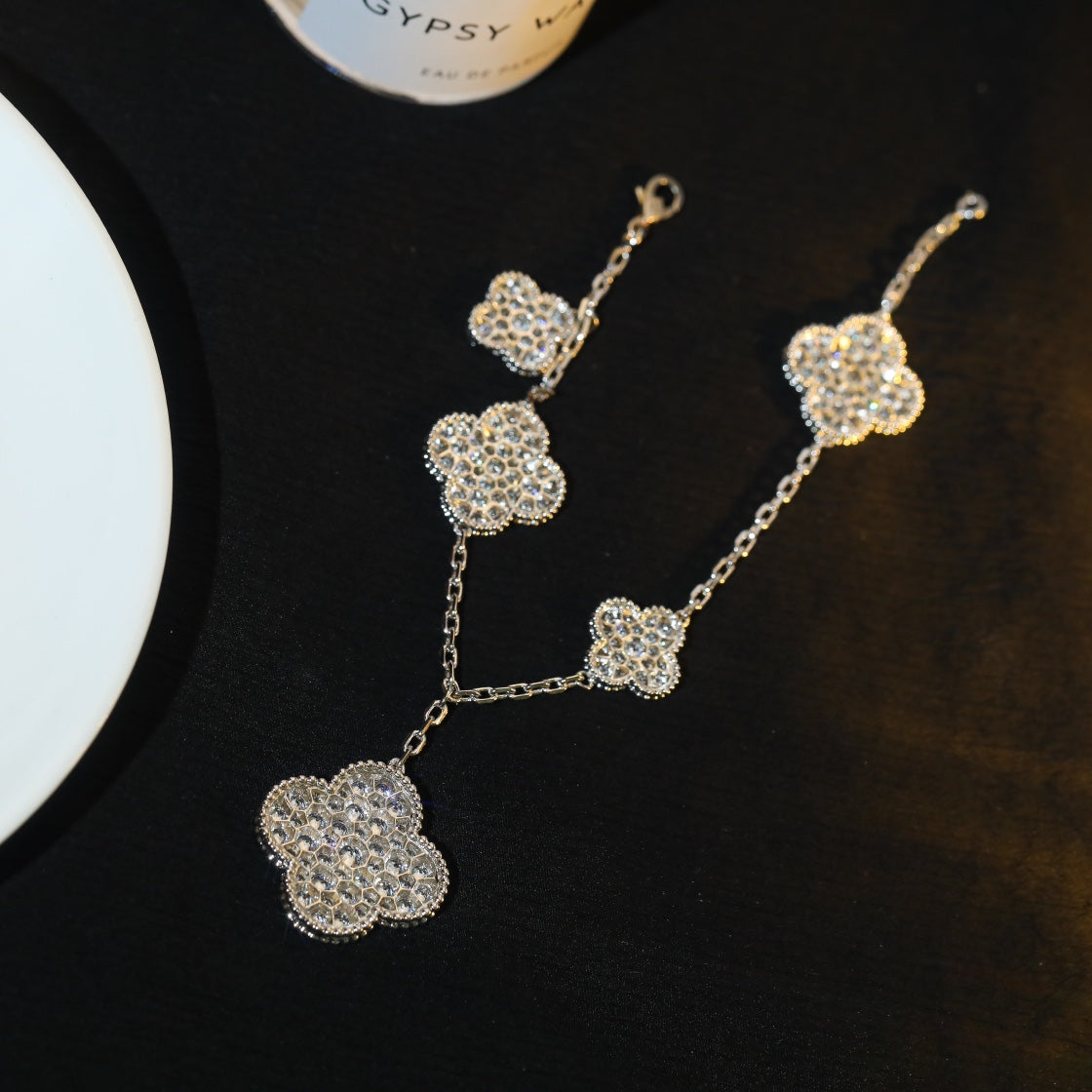 [CharmAmor]CLOVER BRACELET 5 MOTIF SILVER DIAMOND PAVED
