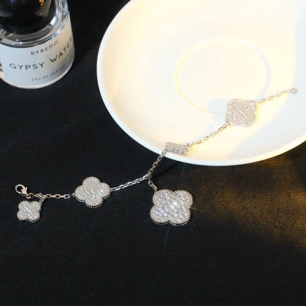 [CharmAmor]CLOVER BRACELET 5 MOTIF SILVER DIAMOND PAVED
