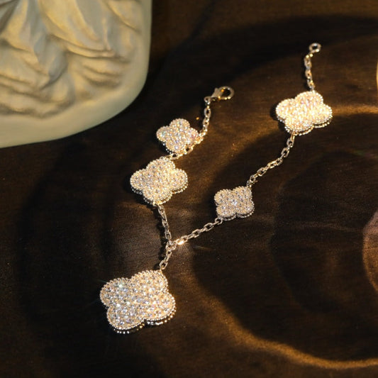[CharmAmor]CLOVER BRACELET 5 MOTIF SILVER DIAMOND PAVED