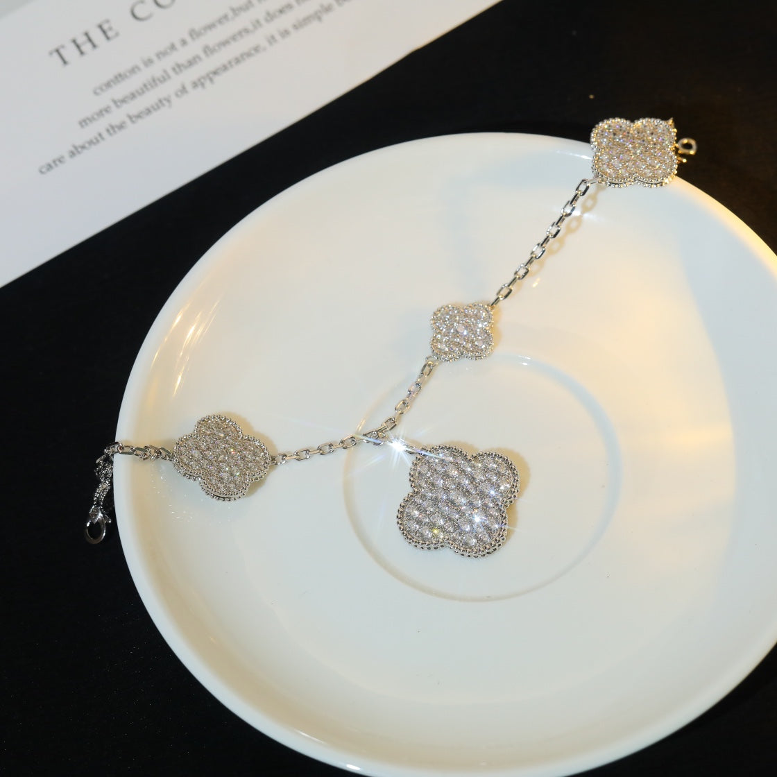 [CharmAmor]CLOVER BRACELET 5 MOTIF SILVER DIAMOND PAVED