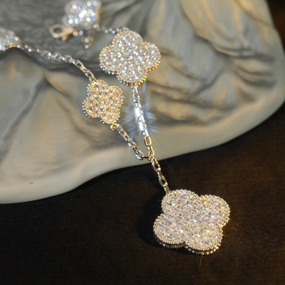 [CharmAmor]CLOVER BRACELET 5 MOTIF SILVER DIAMOND PAVED