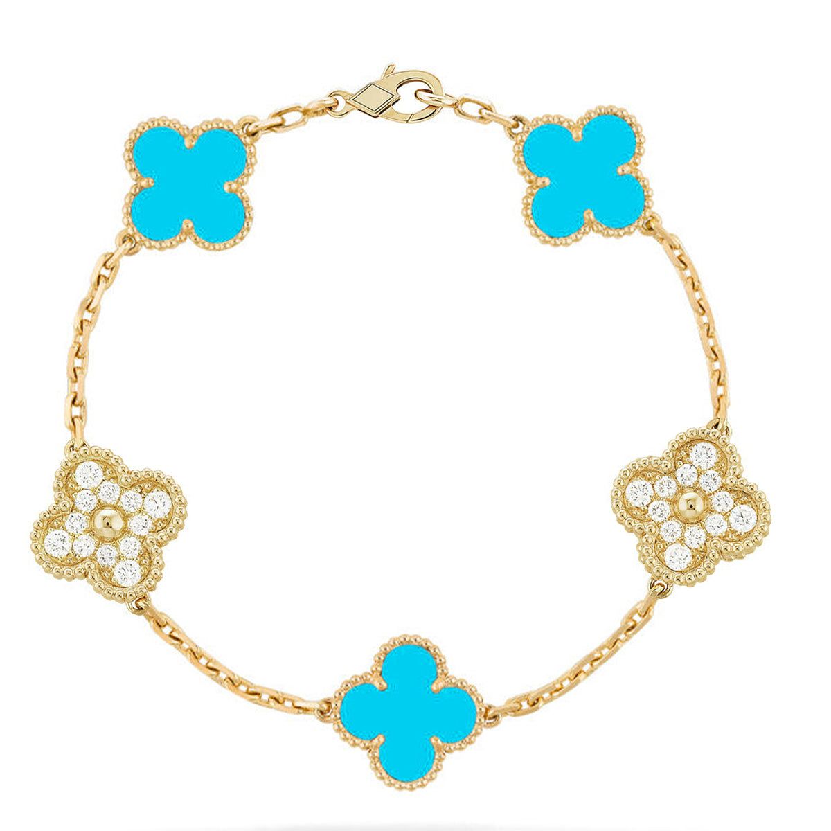 [CharmAmor] CLOVER 5 MOTIF TURQUOISE BRACELET COLLECTION