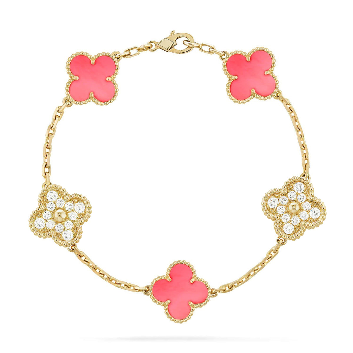 [CharmAmor] CLOVER 5 MOTIFS  PINK MOP BRACELET COLLECTION