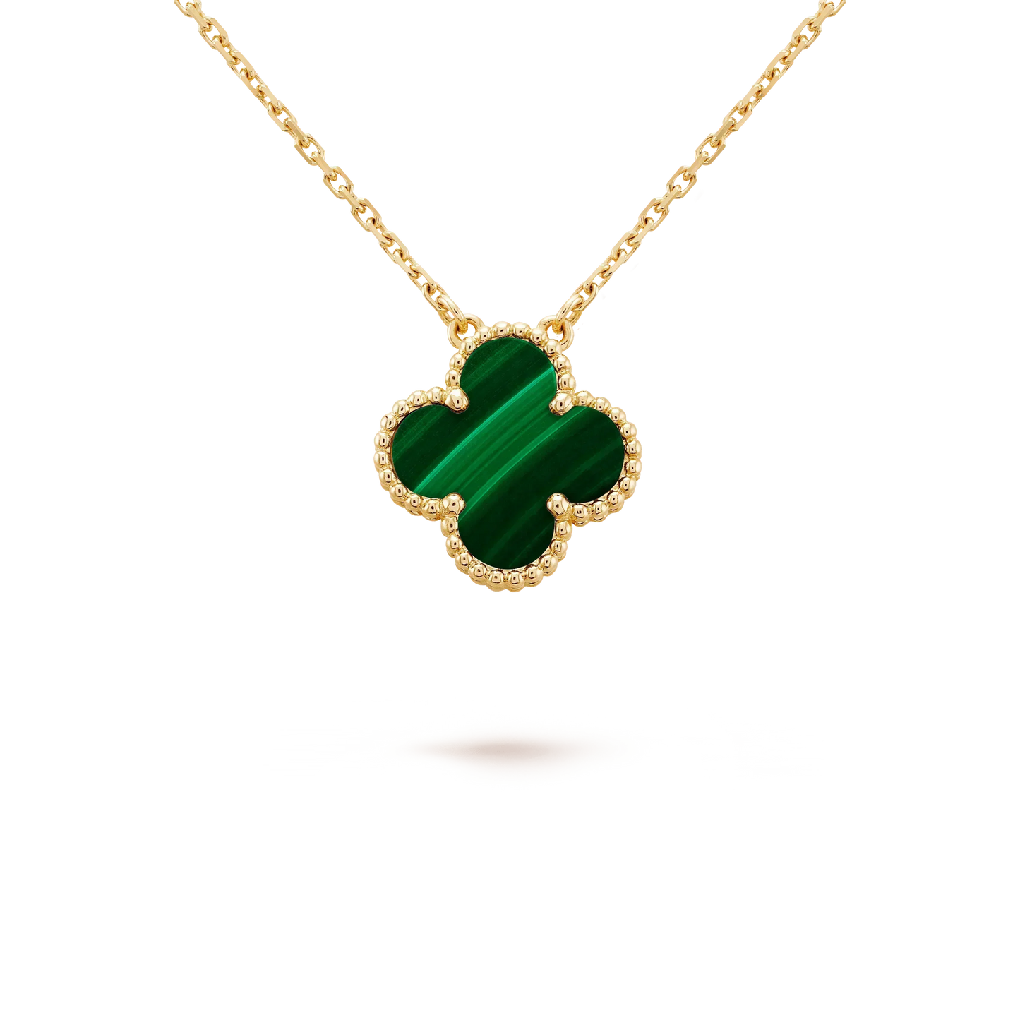[CharmAmor]CLOVER 15MM MALACHITE SINGLE FLOWER  NECKLACE