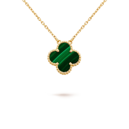 [CharmAmor]CLOVER 15MM MALACHITE SINGLE FLOWER  NECKLACE
