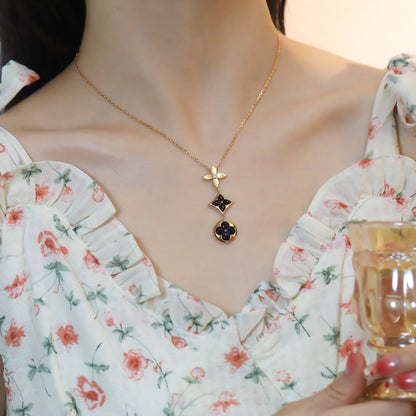 [CharmAmor]STAR AND SUN ONYX PINK GOLD NECKLACE
