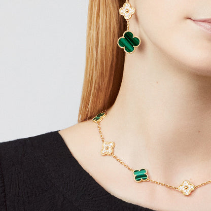 [CharmAmor]CLOVER 10 MOTIFS MALACHITE DIAMOND NECKLACE