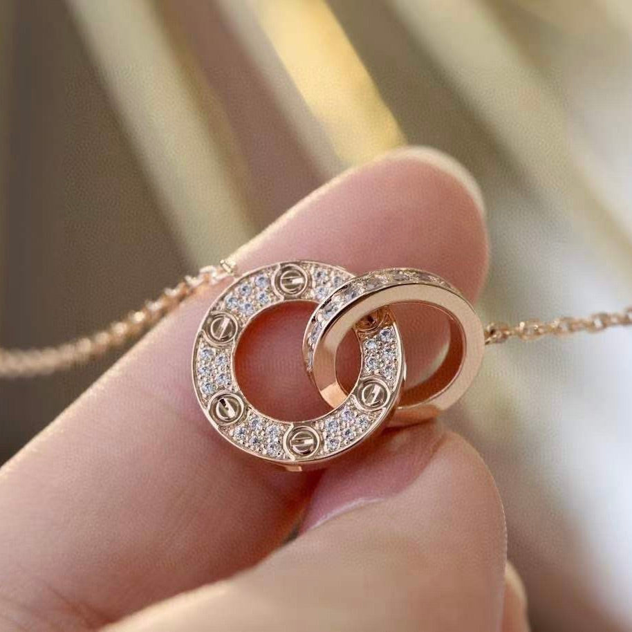 [CharmAmor]LOVE 7.6MM NECKLACE ROSE GOLD AND SILVER  FULL DIAMOND