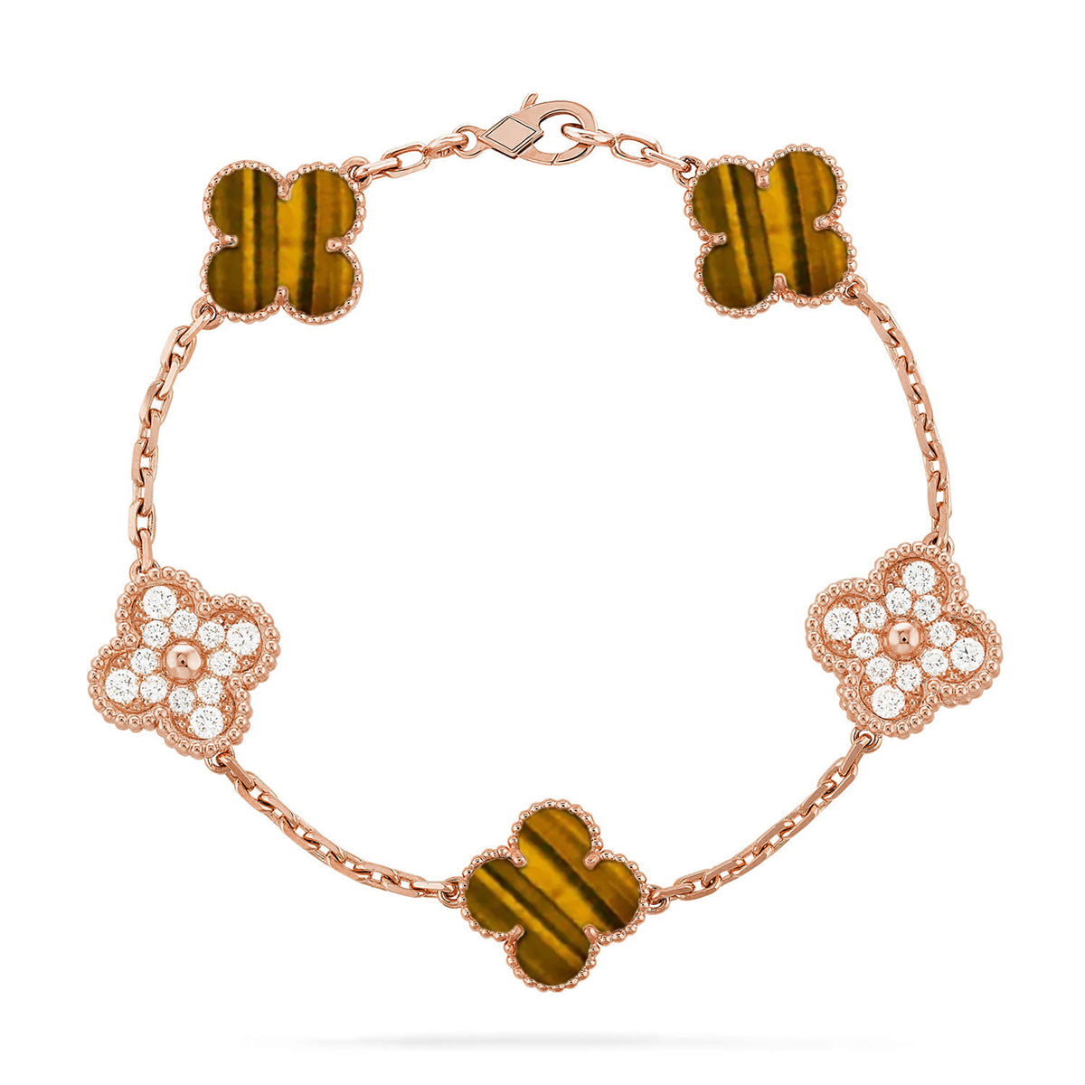 [CharmAmor] CLOVER 5 MOTIFS TIGER EYE BRACELET COLLECTION