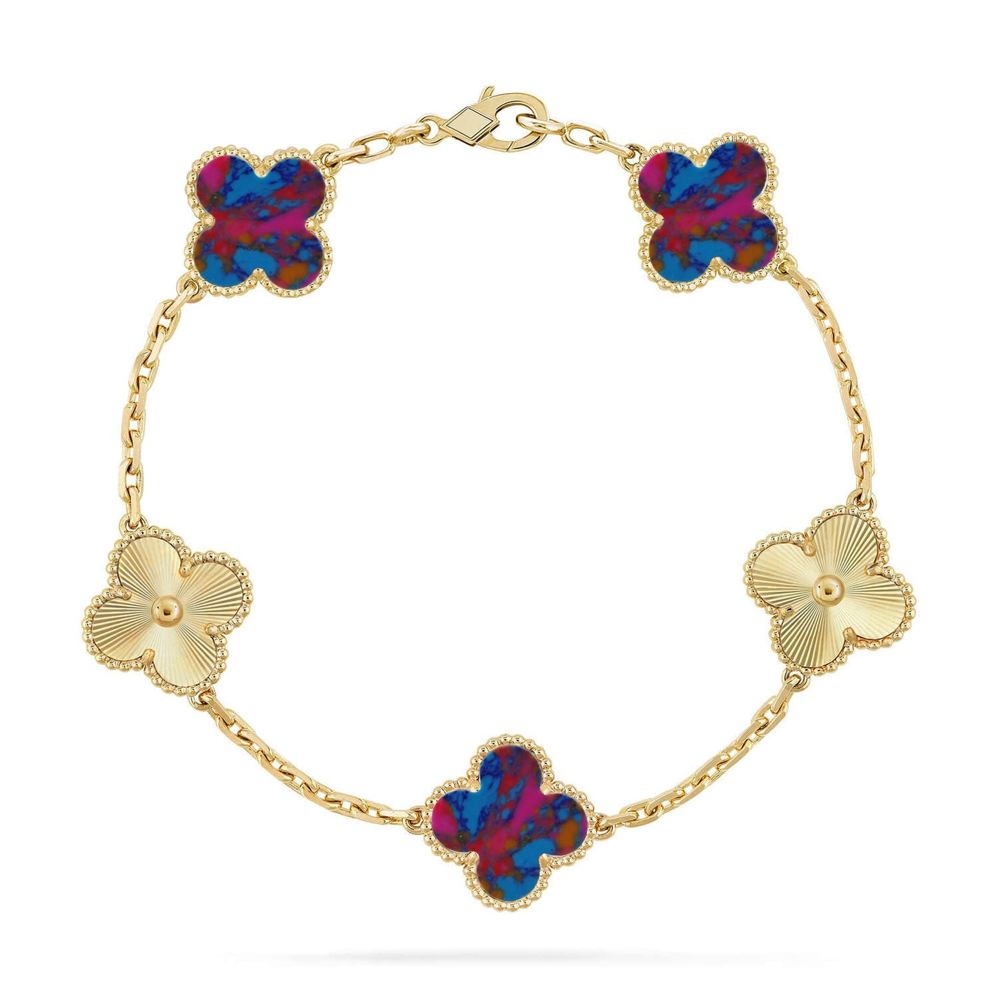 [CharmAmor] CLOVER 5 MOTIF COLOR GEMSTONES BRACELET COLLECTION