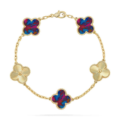[CharmAmor] CLOVER 5 MOTIF COLOR GEMSTONES BRACELET COLLECTION