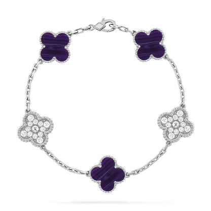 [CharmAmor] CLOVER 5 MOTIF PURPLE STRIPES BRACELET COLLECTION