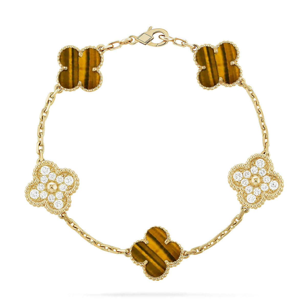 [CharmAmor] CLOVER 5 MOTIFS TIGER EYE BRACELET COLLECTION