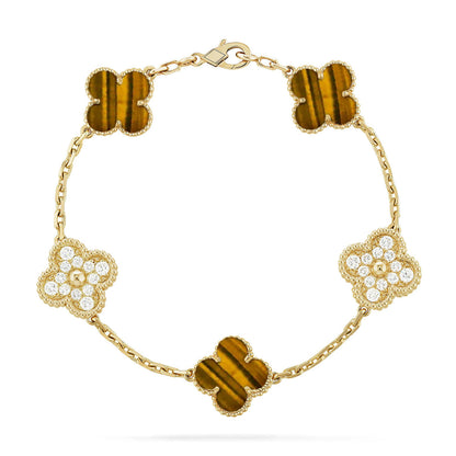 [CharmAmor] CLOVER 5 MOTIFS TIGER EYE BRACELET COLLECTION