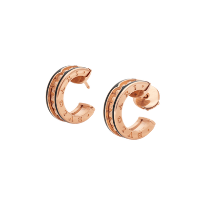 [CharmAmor]ZERO 1 ROCK PINK GOLD EARRINGS WITH STUDDED SPIRAL AND BLACK CERAMIC