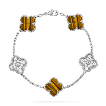 [CharmAmor] CLOVER 5 MOTIFS TIGER EYE BRACELET COLLECTION