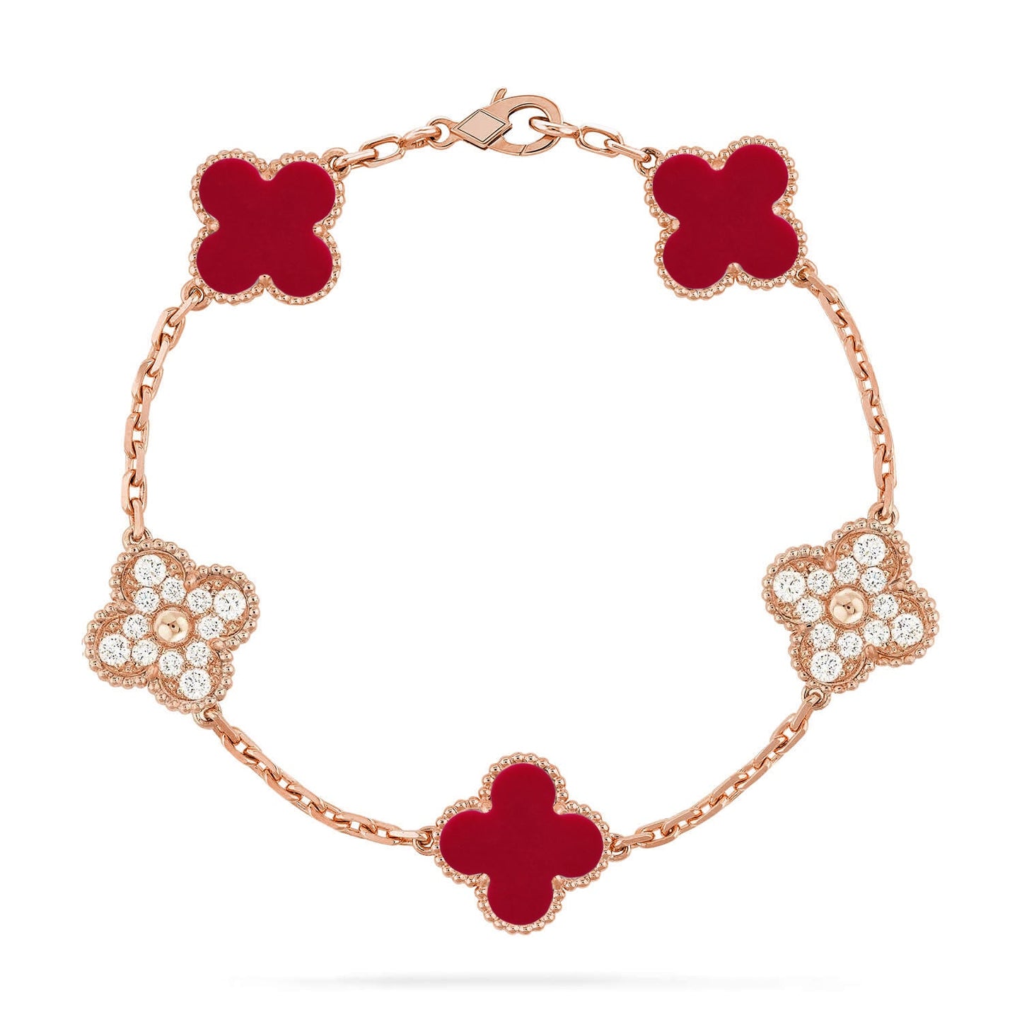 [CharmAmor] CLOVER 5 MOTIF RED CORNELIAN BRACELET COLLECTION