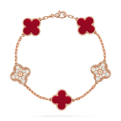 [CharmAmor] CLOVER 5 MOTIF RED CORNELIAN BRACELET COLLECTION