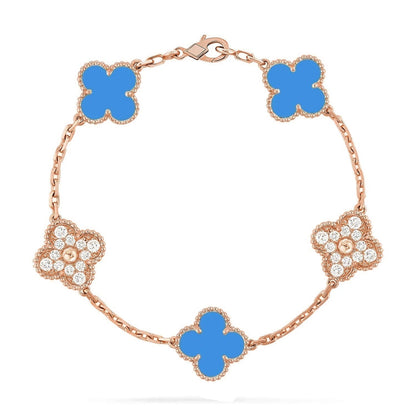 [CharmAmor] CLOVER 5 MOTIF BLUE AGATE BRACELET COLLECTION