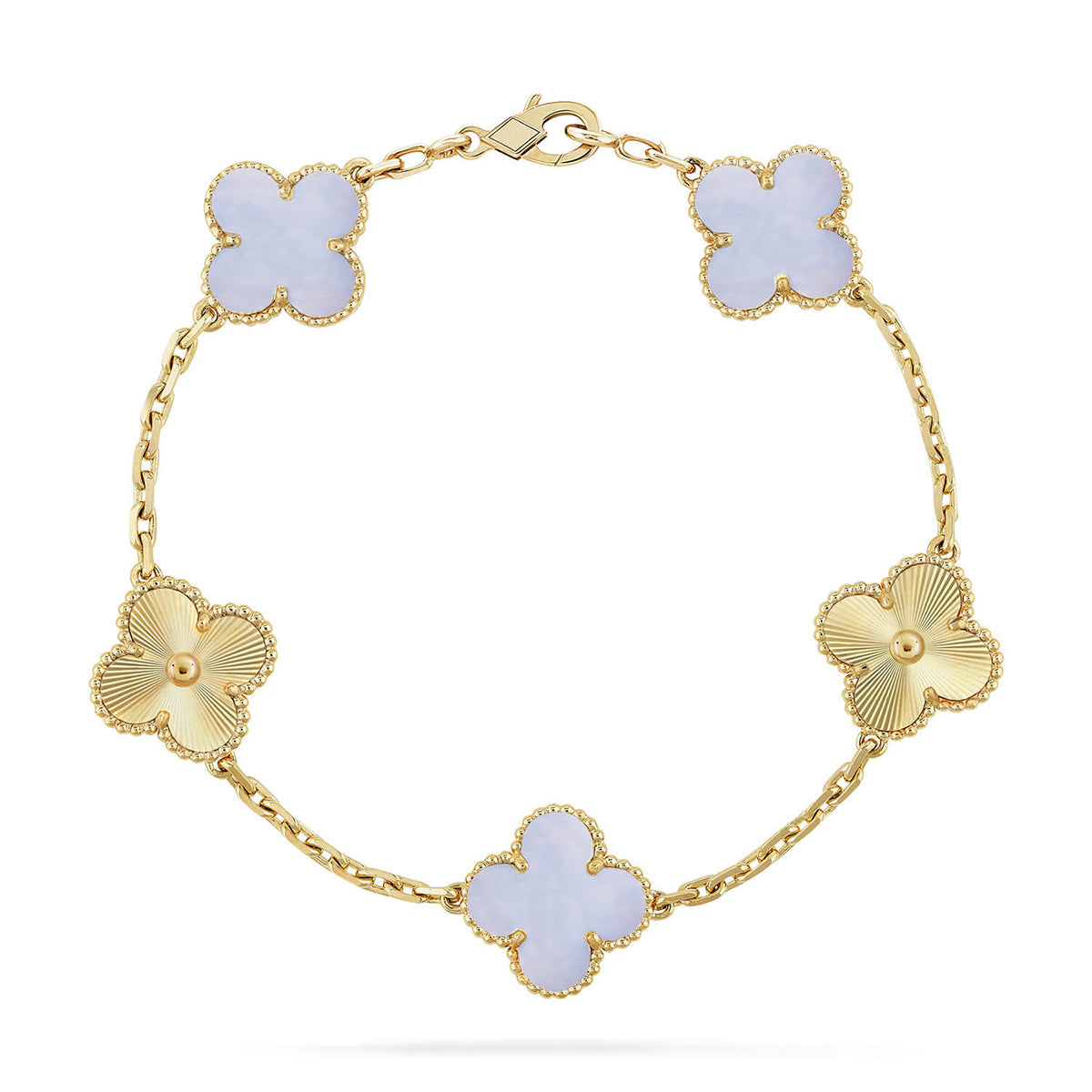 [CharmAmor] CLOVER 5 MOTIF PURPLE CHALCEDONY BRACELET COLLECTION