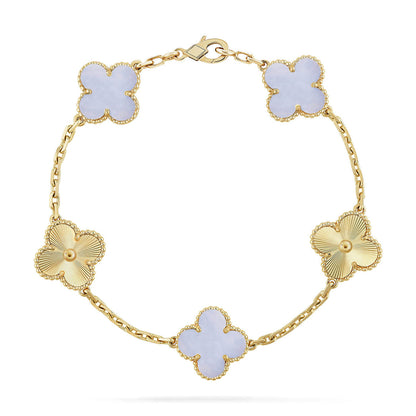 [CharmAmor] CLOVER 5 MOTIF PURPLE CHALCEDONY BRACELET COLLECTION