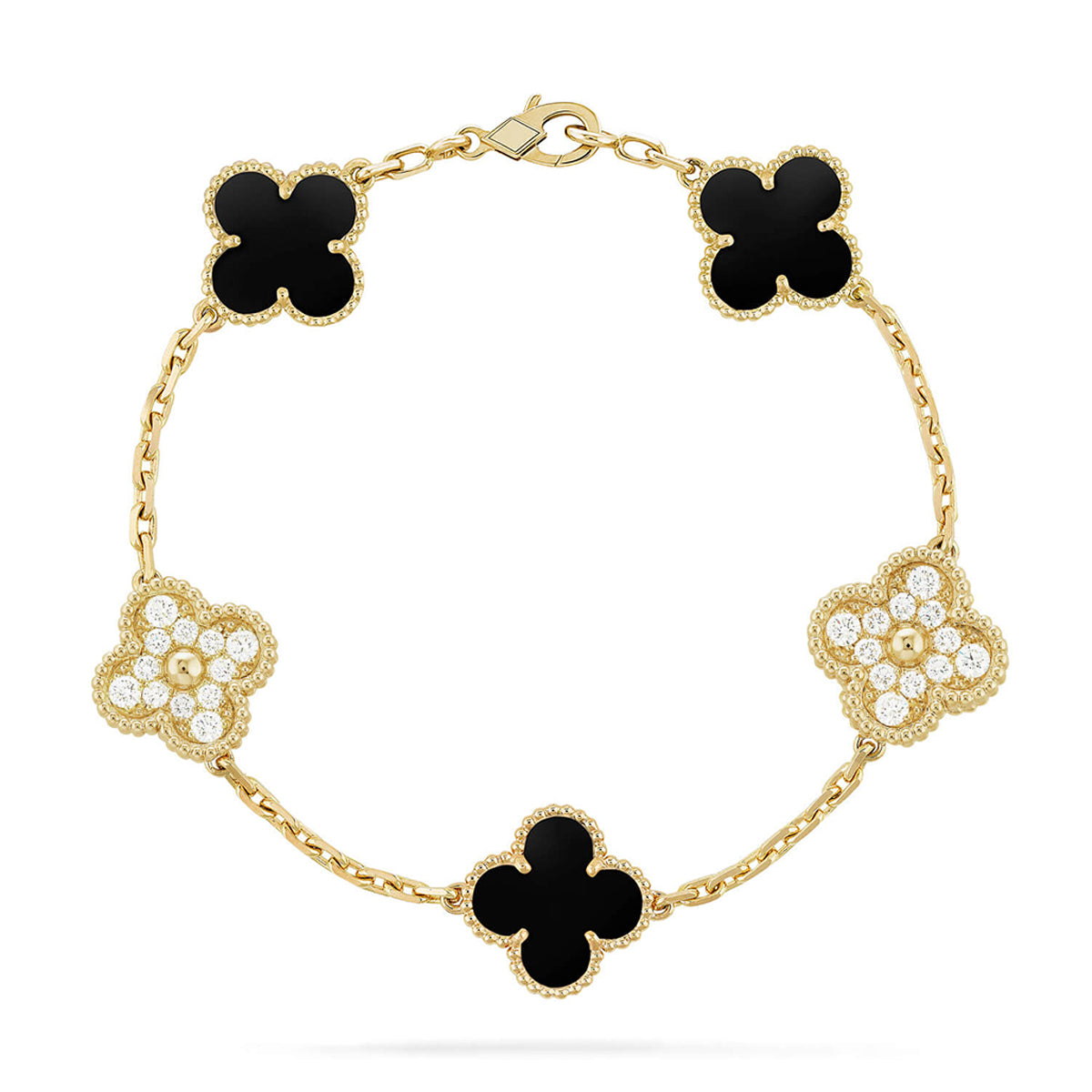 [CharmAmor] CLOVER 5 MOTIF ONYXS BRACELET COLLECTION