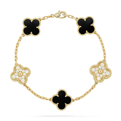 [CharmAmor] CLOVER 5 MOTIF ONYXS BRACELET COLLECTION