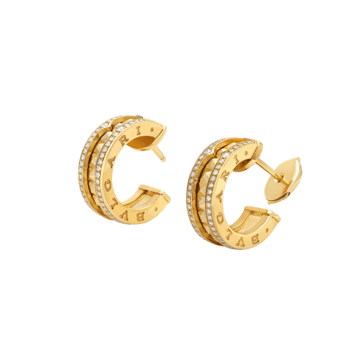 [CharmAmor]ZERO 1 ROCK GOLD EARRINGS WITH STUDDED SPIRAL AND PAVED DIAMONDS