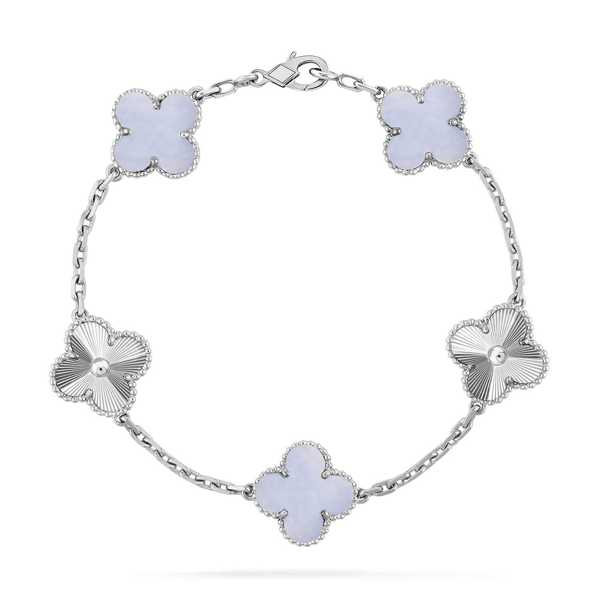 [CharmAmor] CLOVER 5 MOTIF PURPLE CHALCEDONY BRACELET COLLECTION